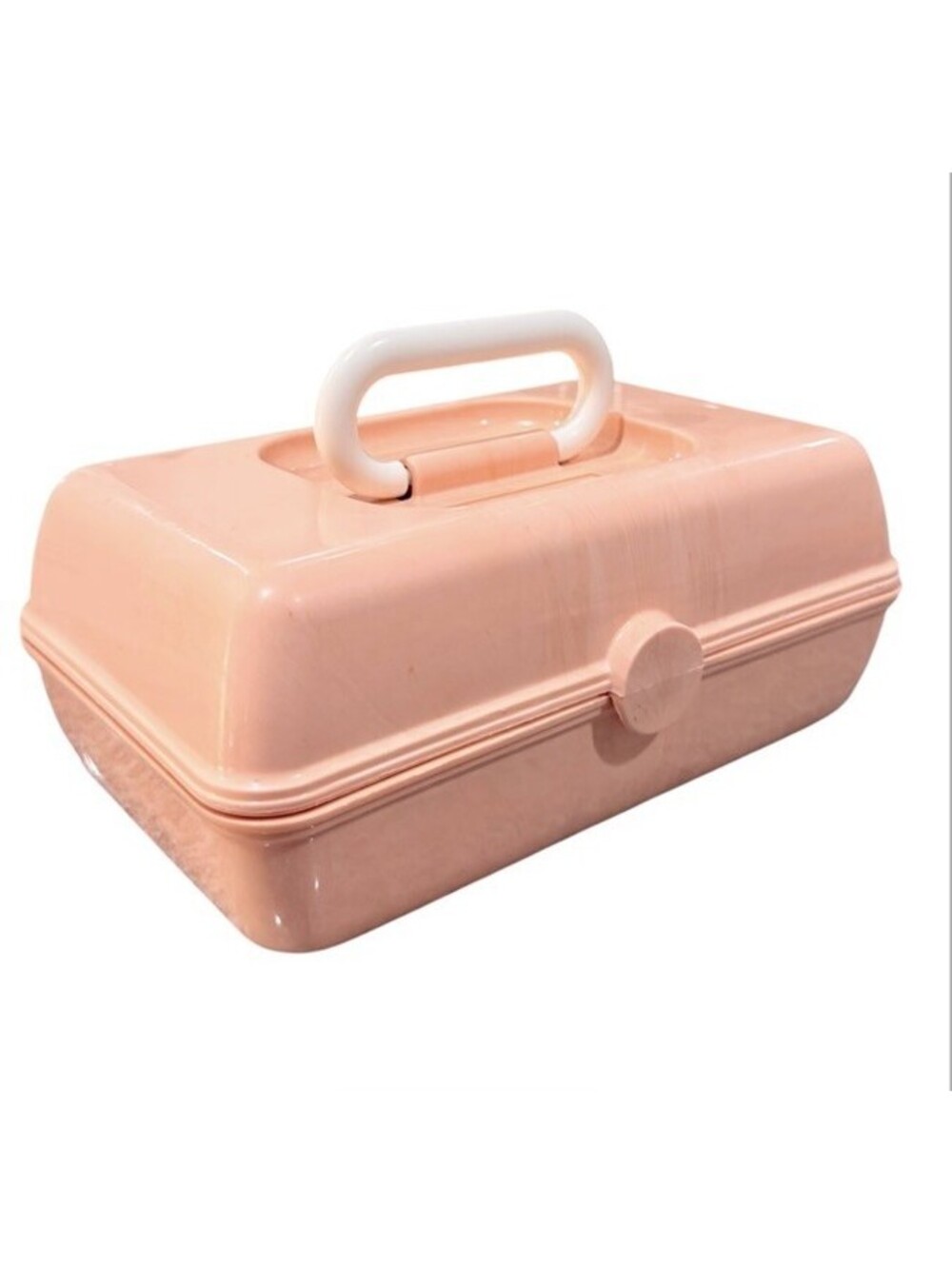(RC) Caboodles Mini Makeup Case Peach Marble Auto Swivel Trays Mirror EUC